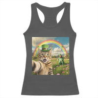 St Patricks Day Cat Selfie with Leprechaun Racerback Tank Top