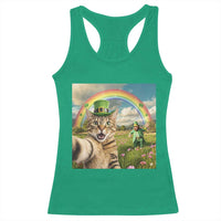St Patricks Day Cat Selfie with Leprechaun Racerback Tank Top
