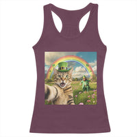 St Patricks Day Cat Selfie with Leprechaun Racerback Tank Top