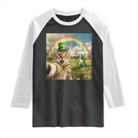 St Patricks Day Cat Selfie with Leprechaun Raglan Shirt