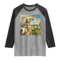 St Patricks Day Cat Selfie with Leprechaun Raglan Shirt