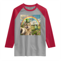 St Patricks Day Cat Selfie with Leprechaun Raglan Shirt