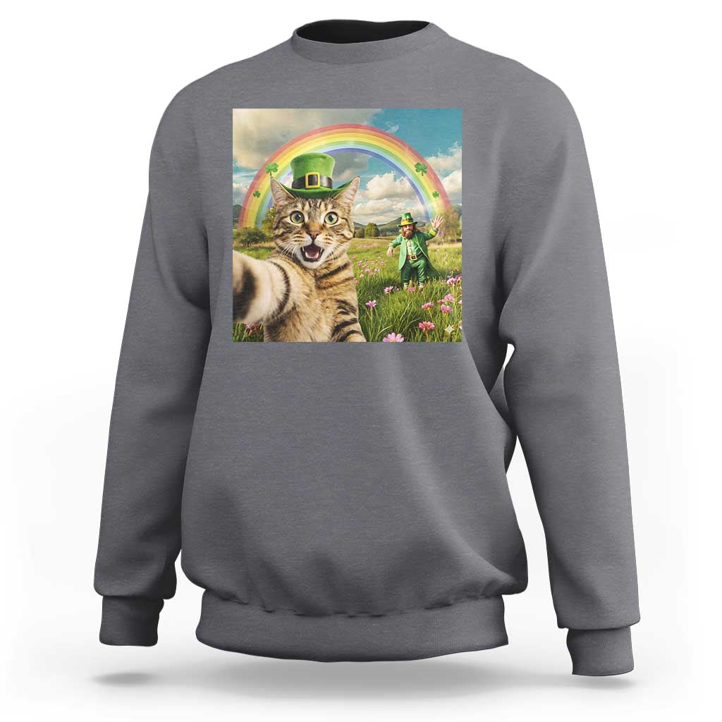 St Patricks Day Cat Selfie with Leprechaun Sweatshirt