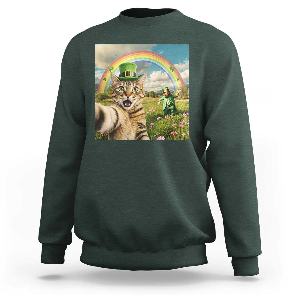 St Patricks Day Cat Selfie with Leprechaun Sweatshirt