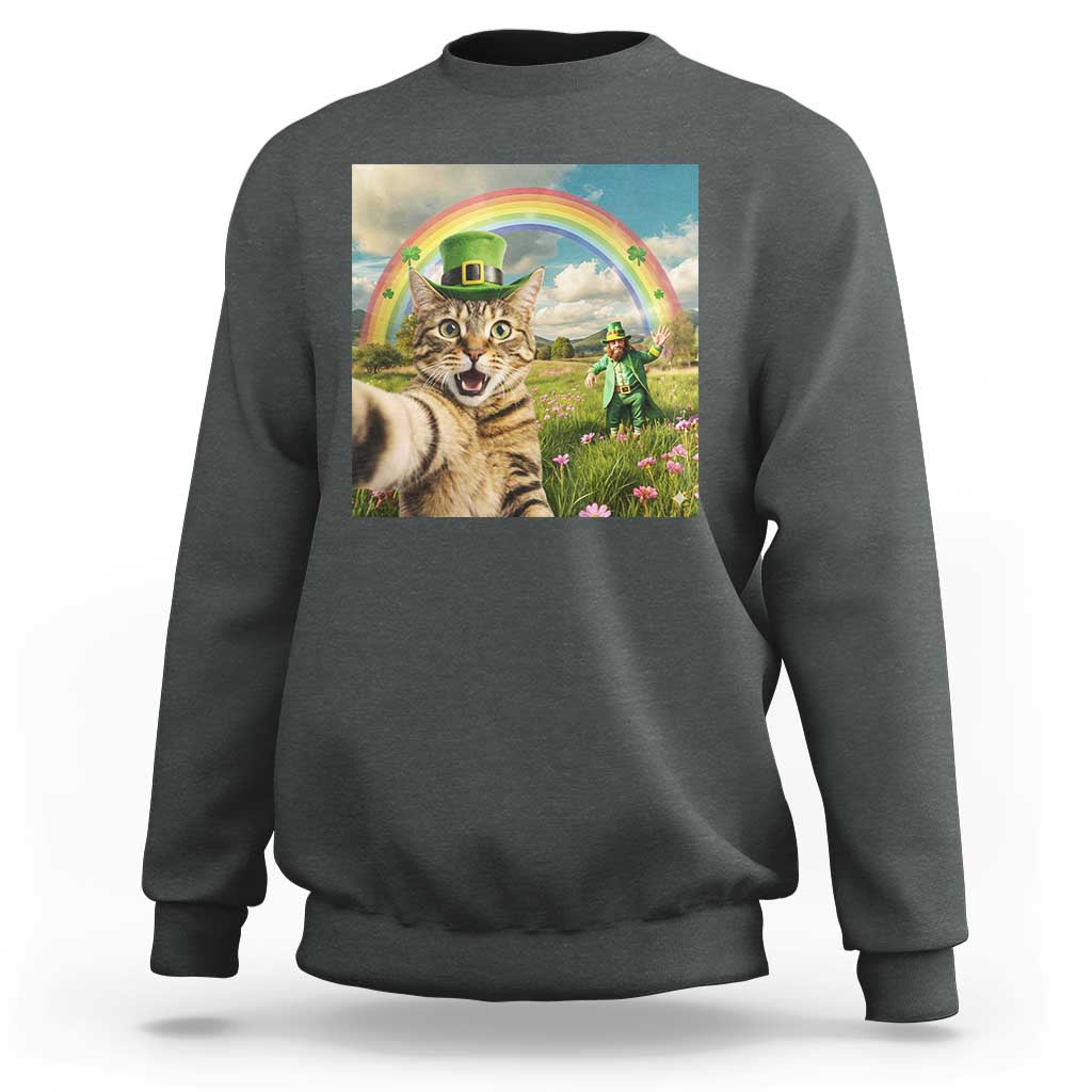 St Patricks Day Cat Selfie with Leprechaun Sweatshirt