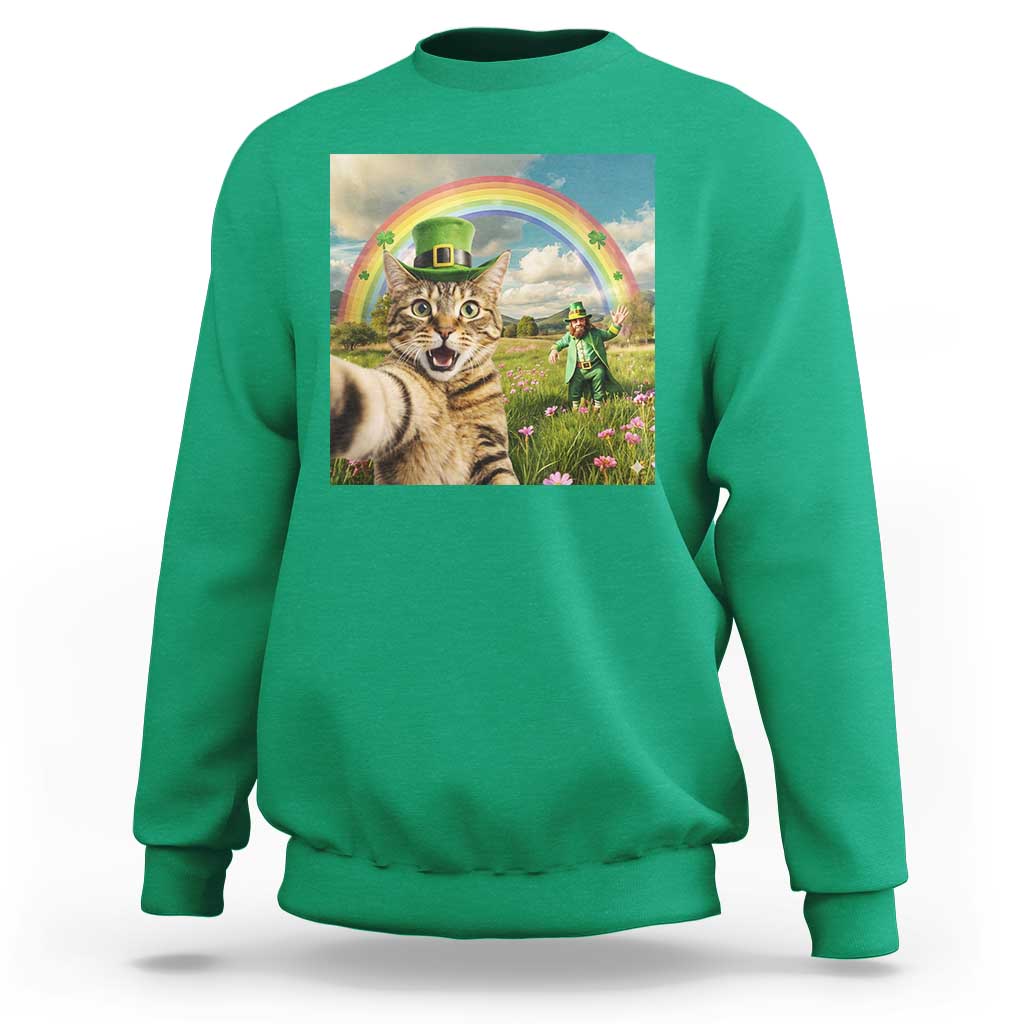 St Patricks Day Cat Selfie with Leprechaun Sweatshirt