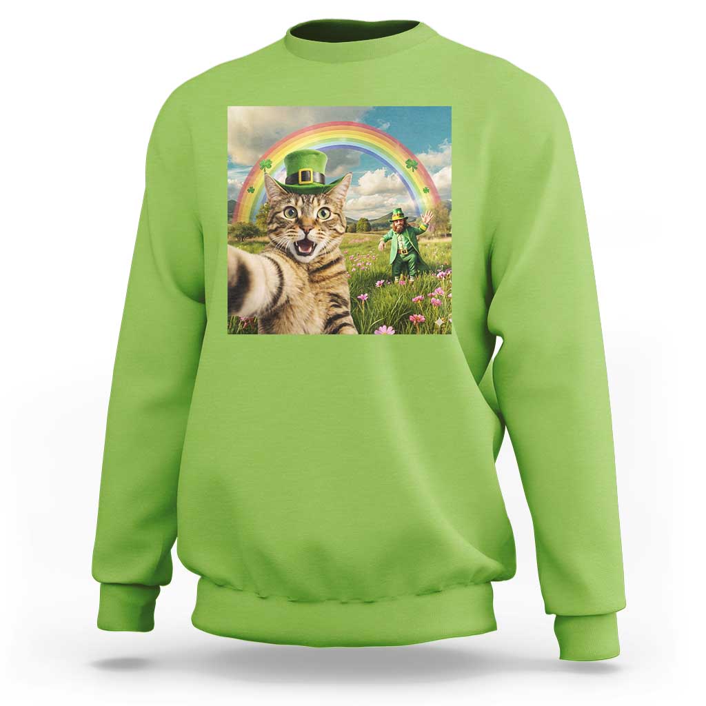 St Patricks Day Cat Selfie with Leprechaun Sweatshirt