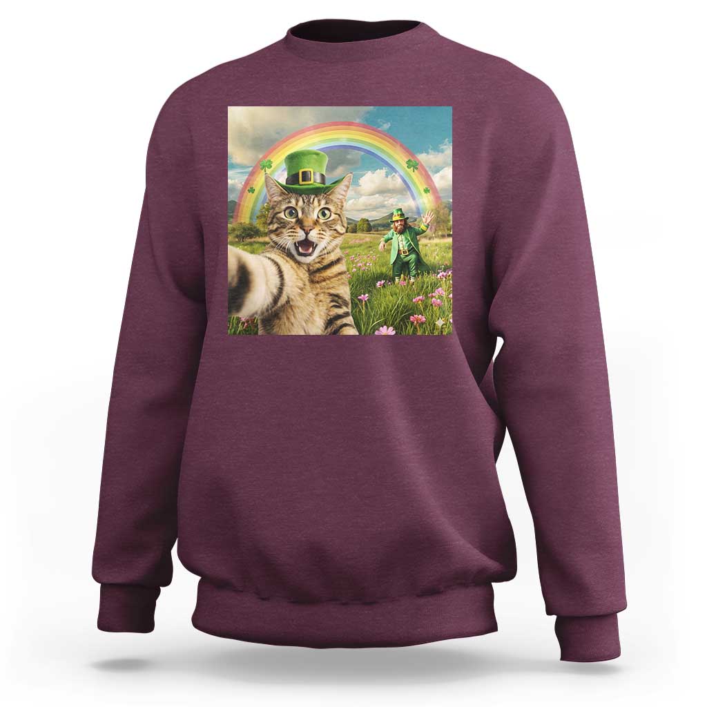 St Patricks Day Cat Selfie with Leprechaun Sweatshirt