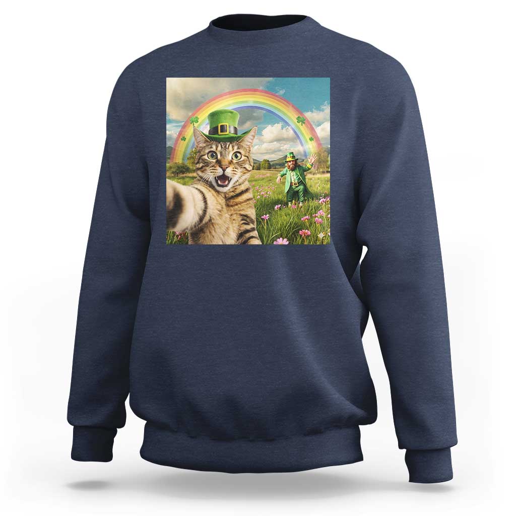 St Patricks Day Cat Selfie with Leprechaun Sweatshirt