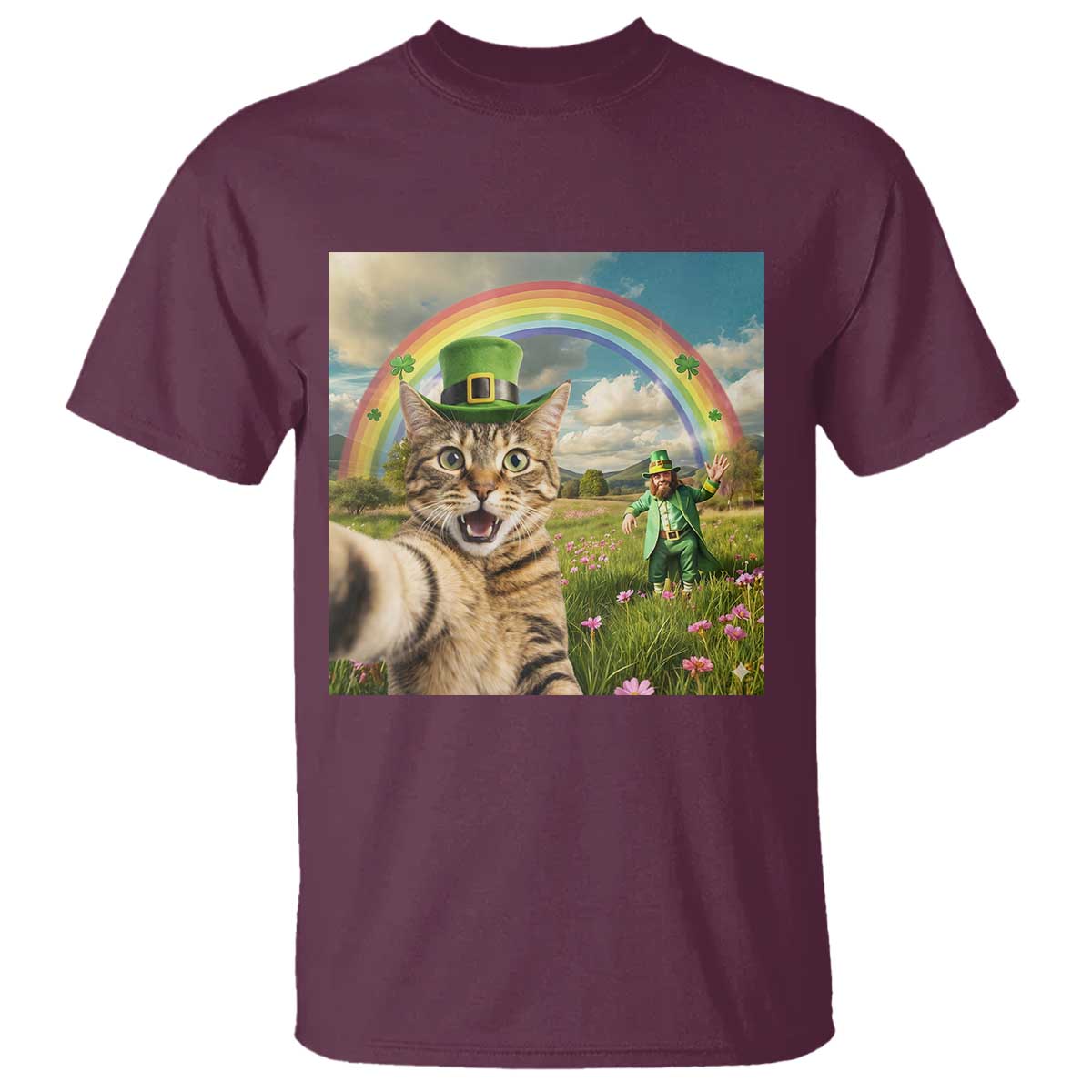 St Patricks Day Cat Selfie with Leprechaun T Shirt