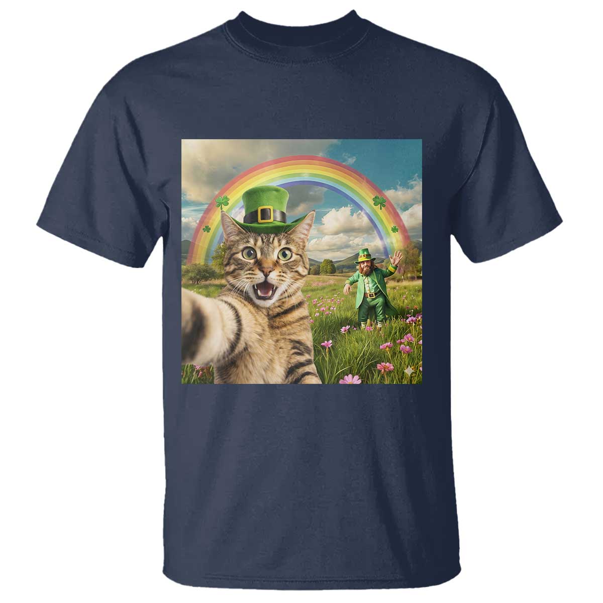 St Patricks Day Cat Selfie with Leprechaun T Shirt