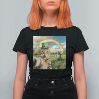 St Patricks Day Cat Selfie with Leprechaun T Shirt For Women