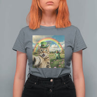 St Patricks Day Cat Selfie with Leprechaun T Shirt For Women