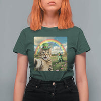 St Patricks Day Cat Selfie with Leprechaun T Shirt For Women