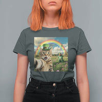 St Patricks Day Cat Selfie with Leprechaun T Shirt For Women