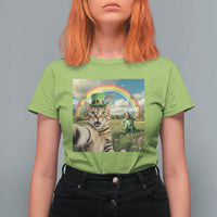 St Patricks Day Cat Selfie with Leprechaun T Shirt For Women