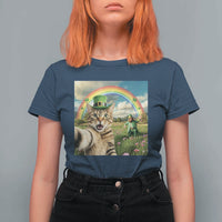 St Patricks Day Cat Selfie with Leprechaun T Shirt For Women