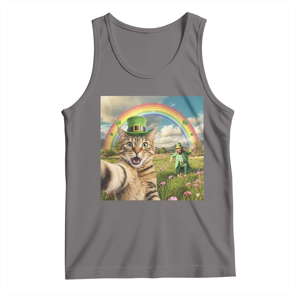 St Patricks Day Cat Selfie with Leprechaun Tank Top