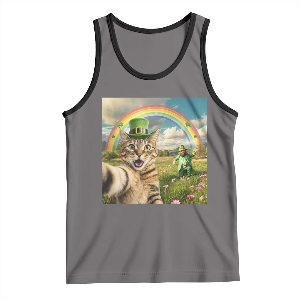 St Patricks Day Cat Selfie with Leprechaun Tank Top