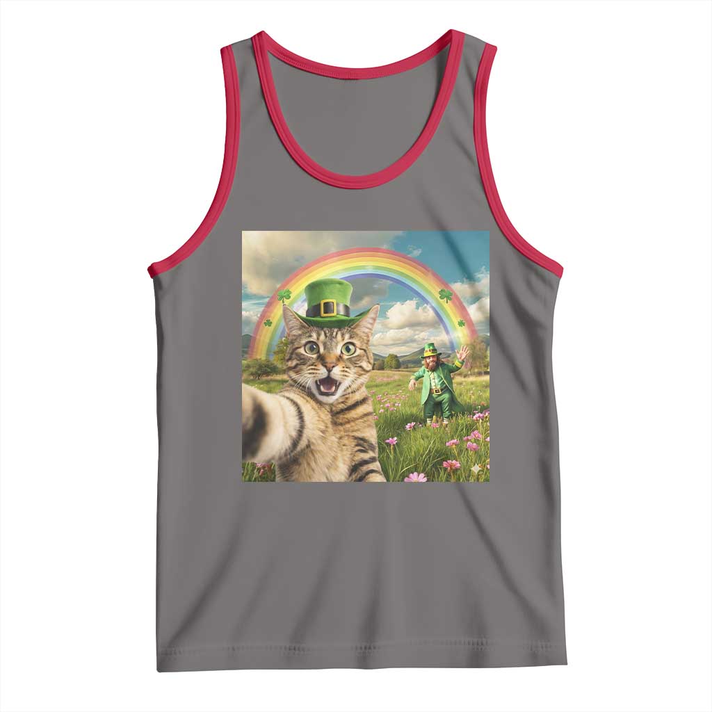 St Patricks Day Cat Selfie with Leprechaun Tank Top
