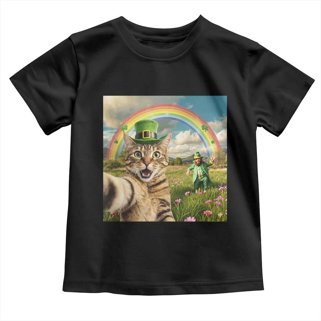 St Patricks Day Cat Selfie with Leprechaun Toddler T Shirt