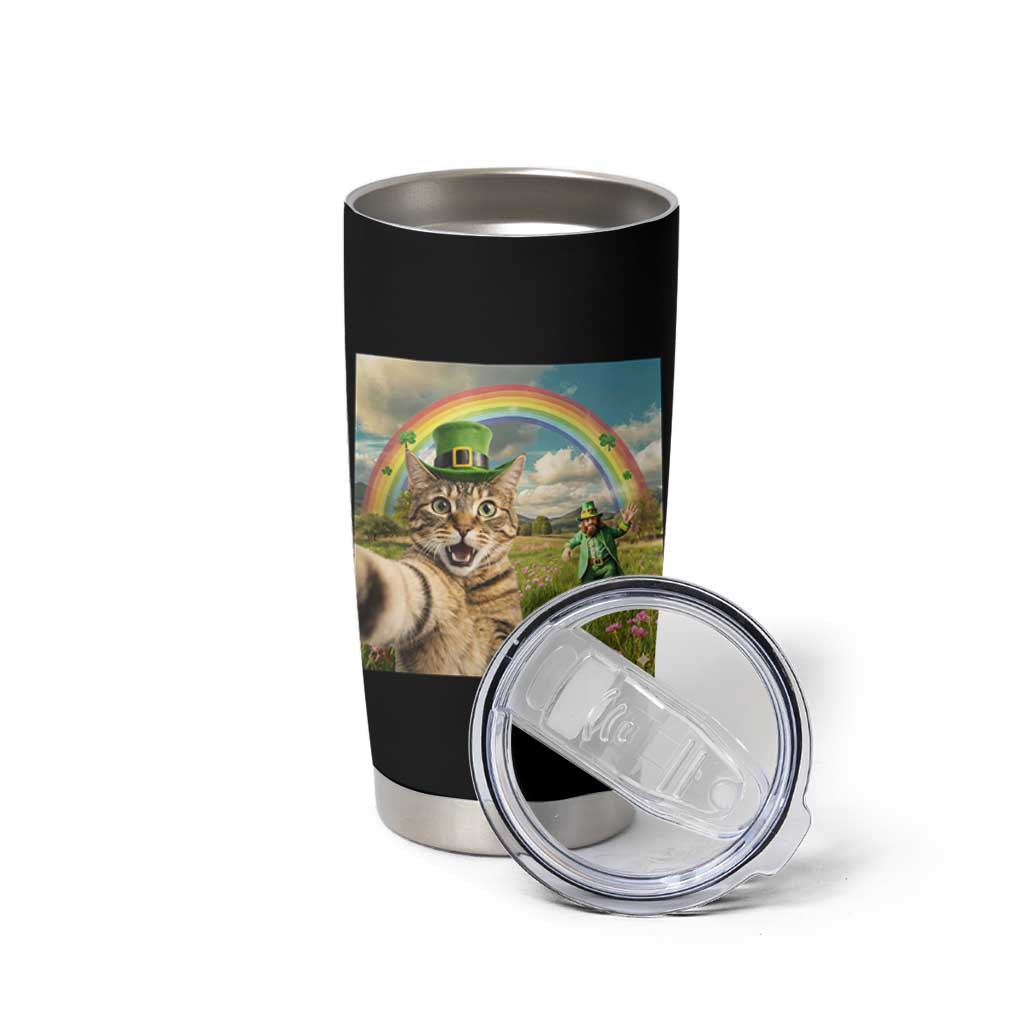 St Patricks Day Cat Selfie with Leprechaun Tumbler Cup