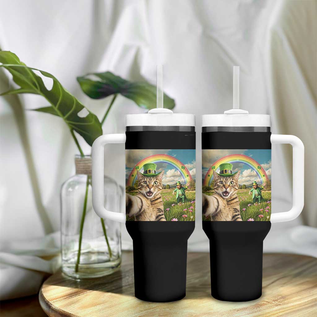 St Patricks Day Cat Selfie with Leprechaun Tumbler With Handle