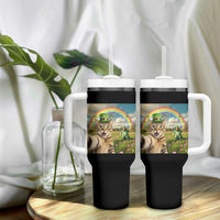 St Patricks Day Cat Selfie with Leprechaun Tumbler With Handle