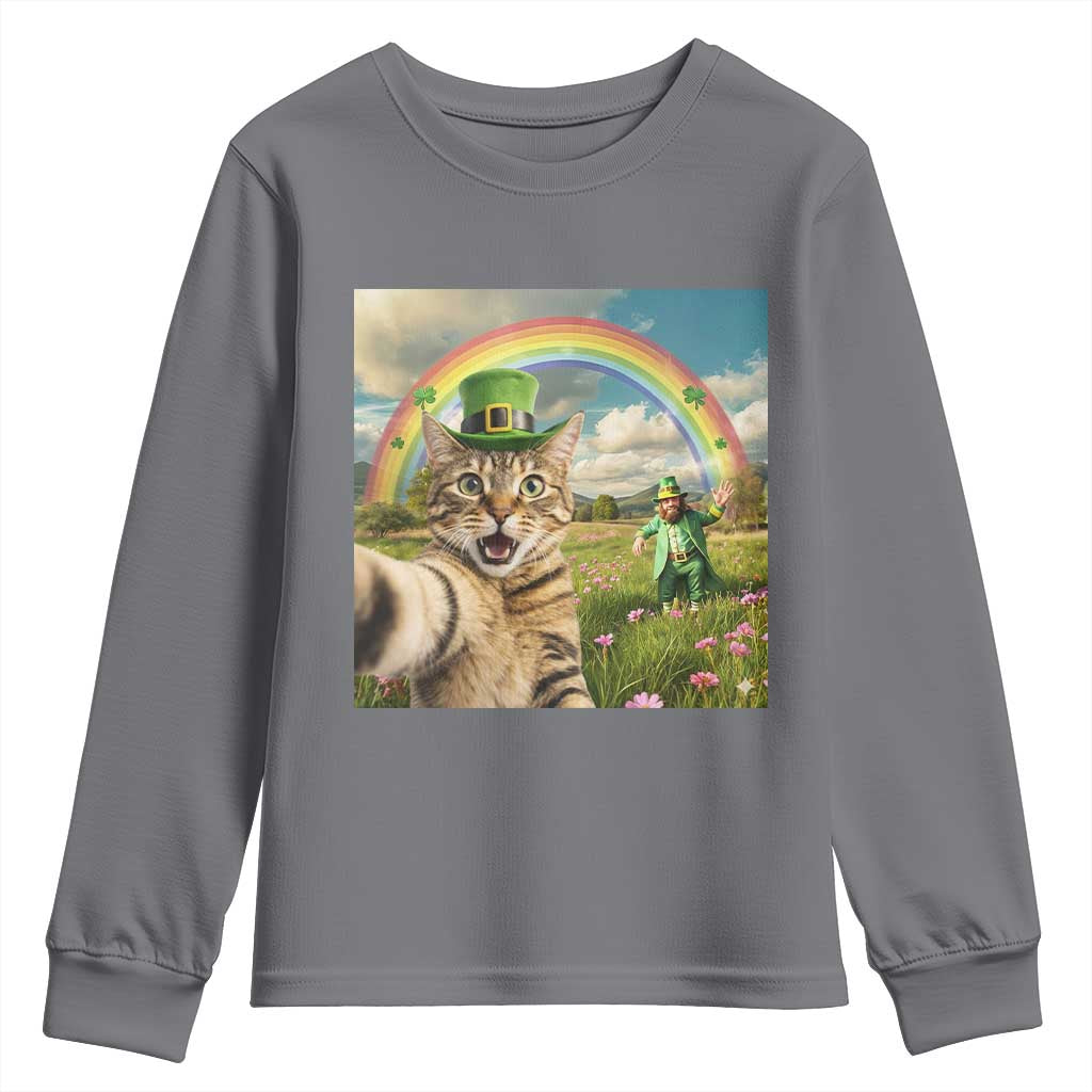 St Patricks Day Cat Selfie with Leprechaun Youth Sweatshirt