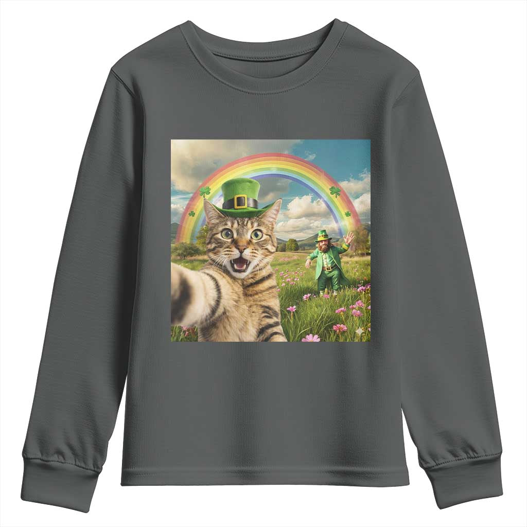 St Patricks Day Cat Selfie with Leprechaun Youth Sweatshirt