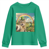 St Patricks Day Cat Selfie with Leprechaun Youth Sweatshirt