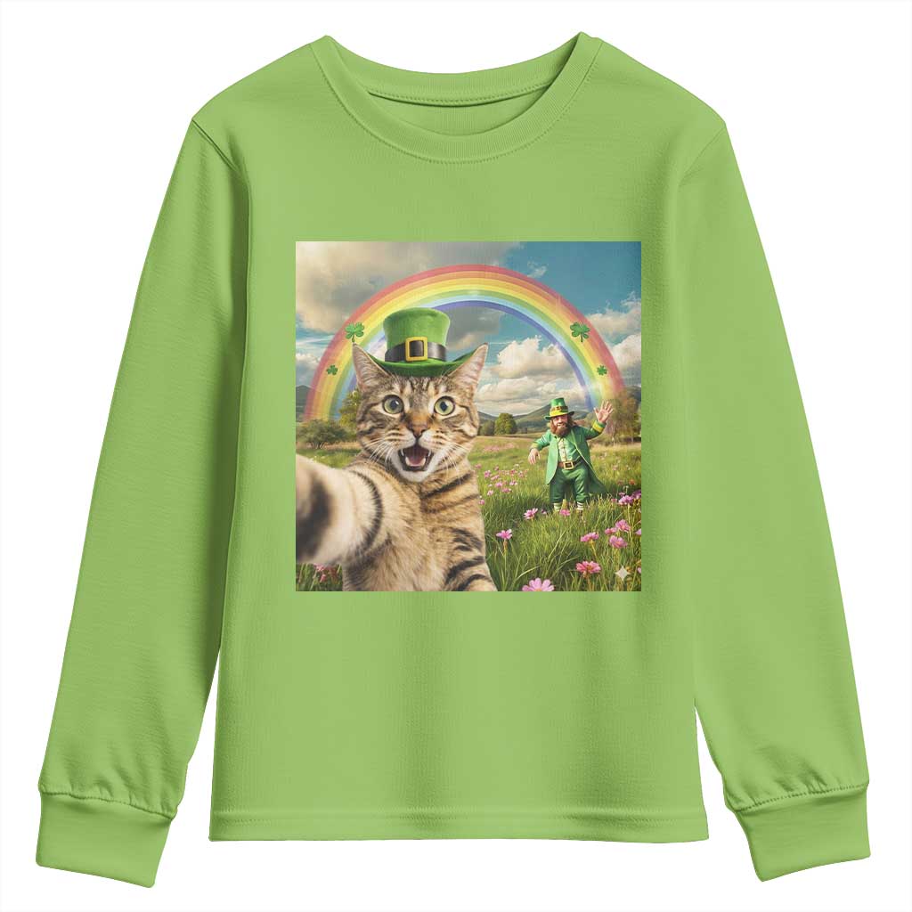 St Patricks Day Cat Selfie with Leprechaun Youth Sweatshirt