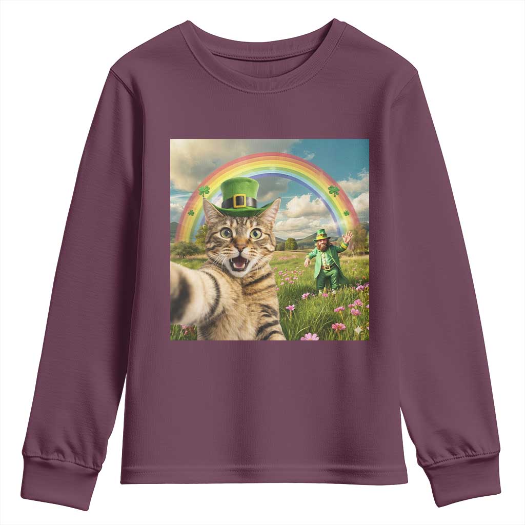St Patricks Day Cat Selfie with Leprechaun Youth Sweatshirt