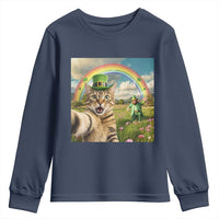 St Patricks Day Cat Selfie with Leprechaun Youth Sweatshirt