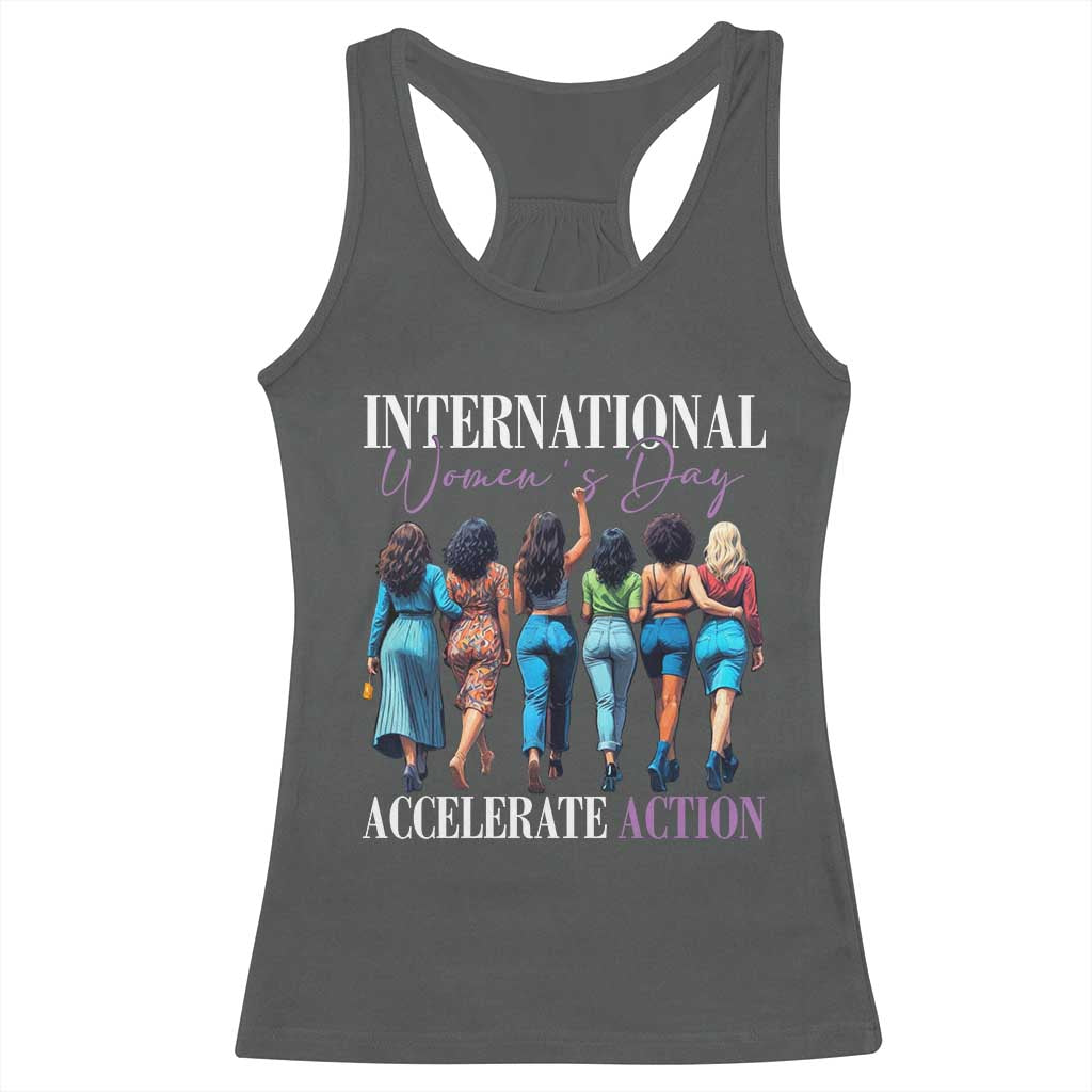 International Women's Day 2025 Racerback Tank Top Accelerate Action 8 March IWD