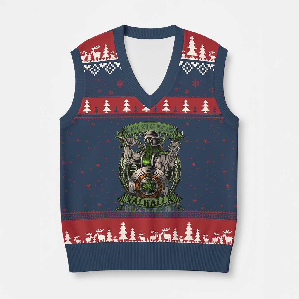 Irish Viking V-Neck Knit Sweater Vest Brave Son Of Ireland Valhalla Embrace The Viking Spirit - Wonder Print Shop