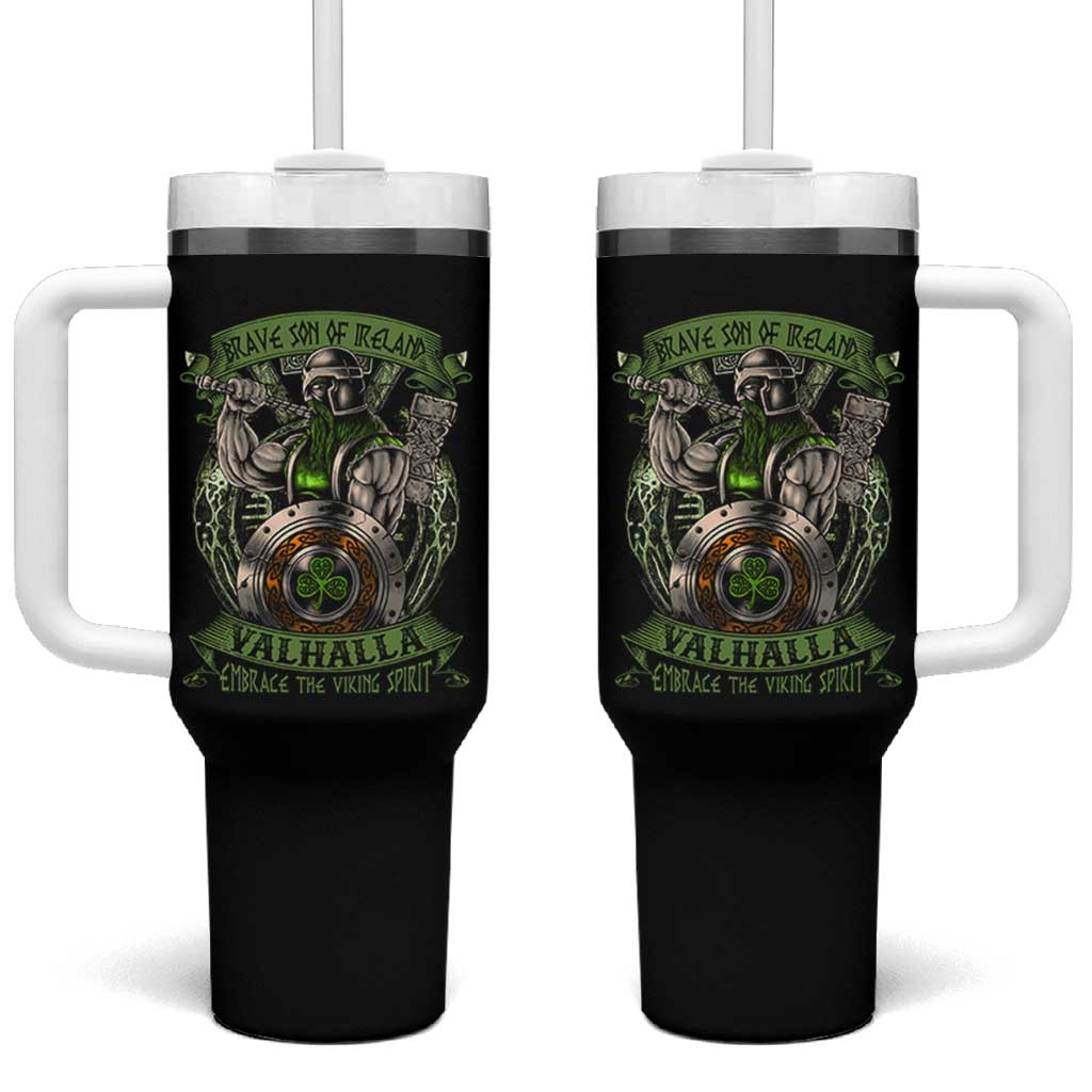 Irish Viking Tumbler With Handle Brave Son Of Ireland Valhalla Embrace The Viking Spirit