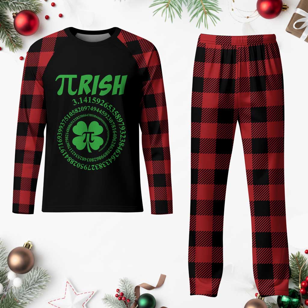 Funny St Patricks Day Pi Symbol Lover Plaid Pajama Set Pirish 3,14 Pi Number Shamrock