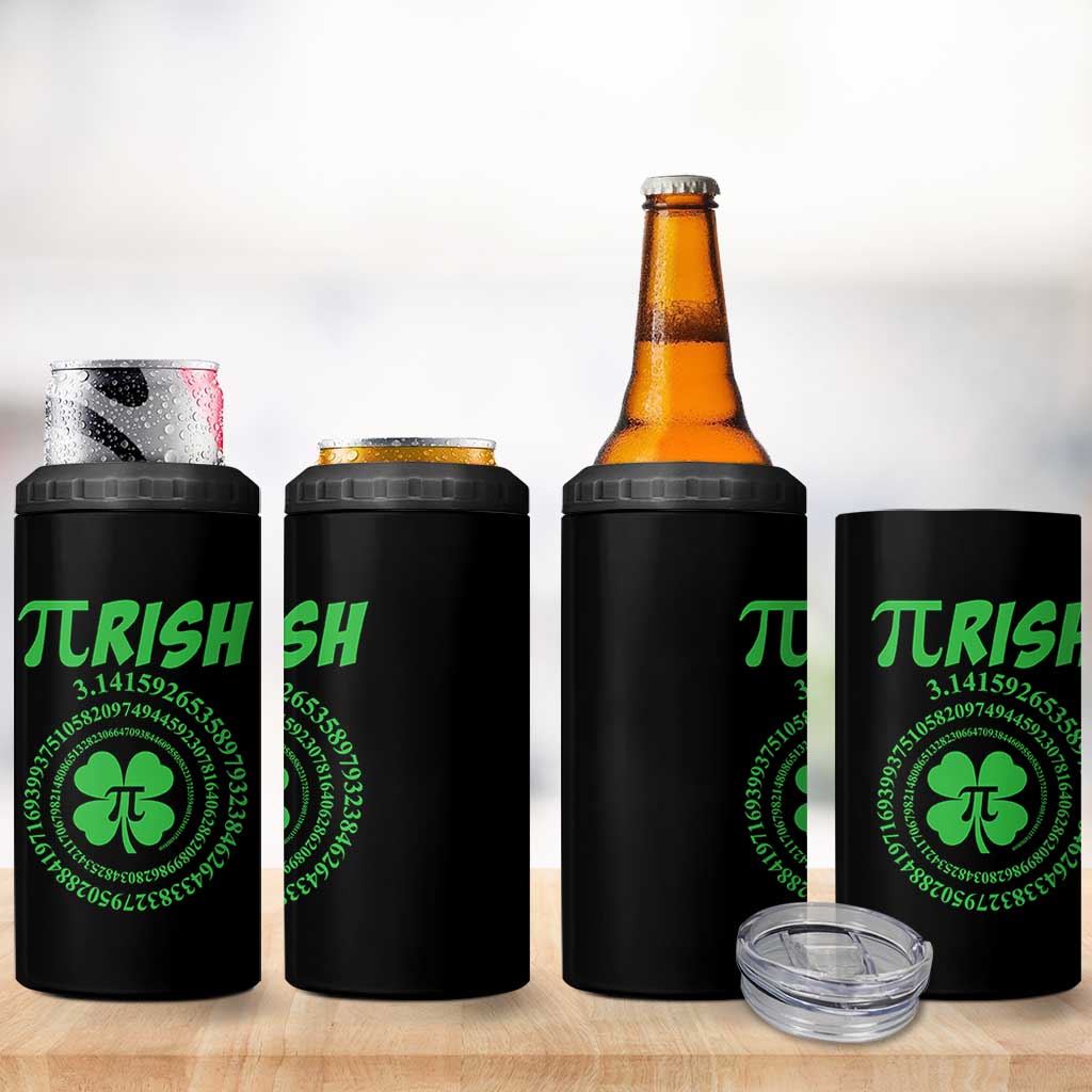 Funny St Patricks Day Pi Symbol Lover 4 in 1 Can Cooler Tumbler Pirish 3,14 Pi Number Shamrock
