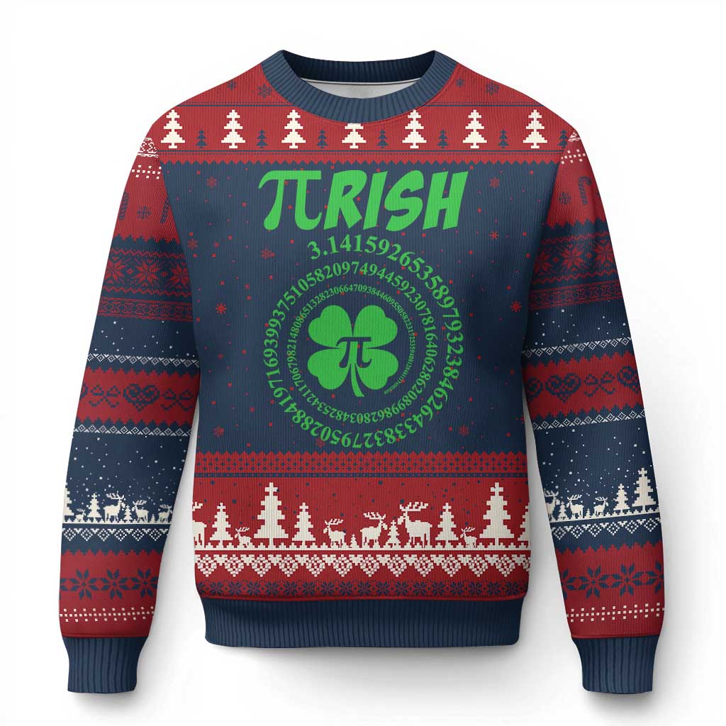 Funny St Patricks Day Pi Symbol Lover Ugly Christmas Sweater Pirish 3,14 Pi Number Shamrock