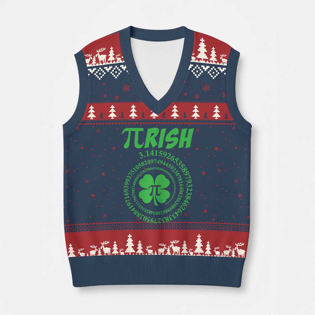 Funny St Patricks Day Pi Symbol Lover V-Neck Knit Sweater Vest Pirish 3,14 Pi Number Shamrock