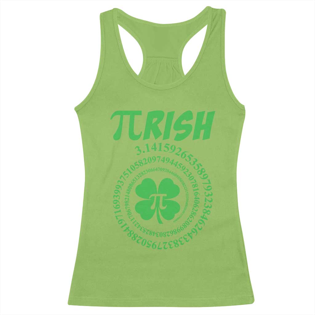 Funny St Patricks Day Pi Symbol Lover Racerback Tank Top Pirish 3,14 Pi Number Shamrock