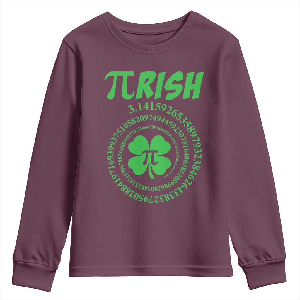 Funny St Patricks Day Pi Symbol Lover Youth Sweatshirt Pirish 3,14 Pi Number Shamrock