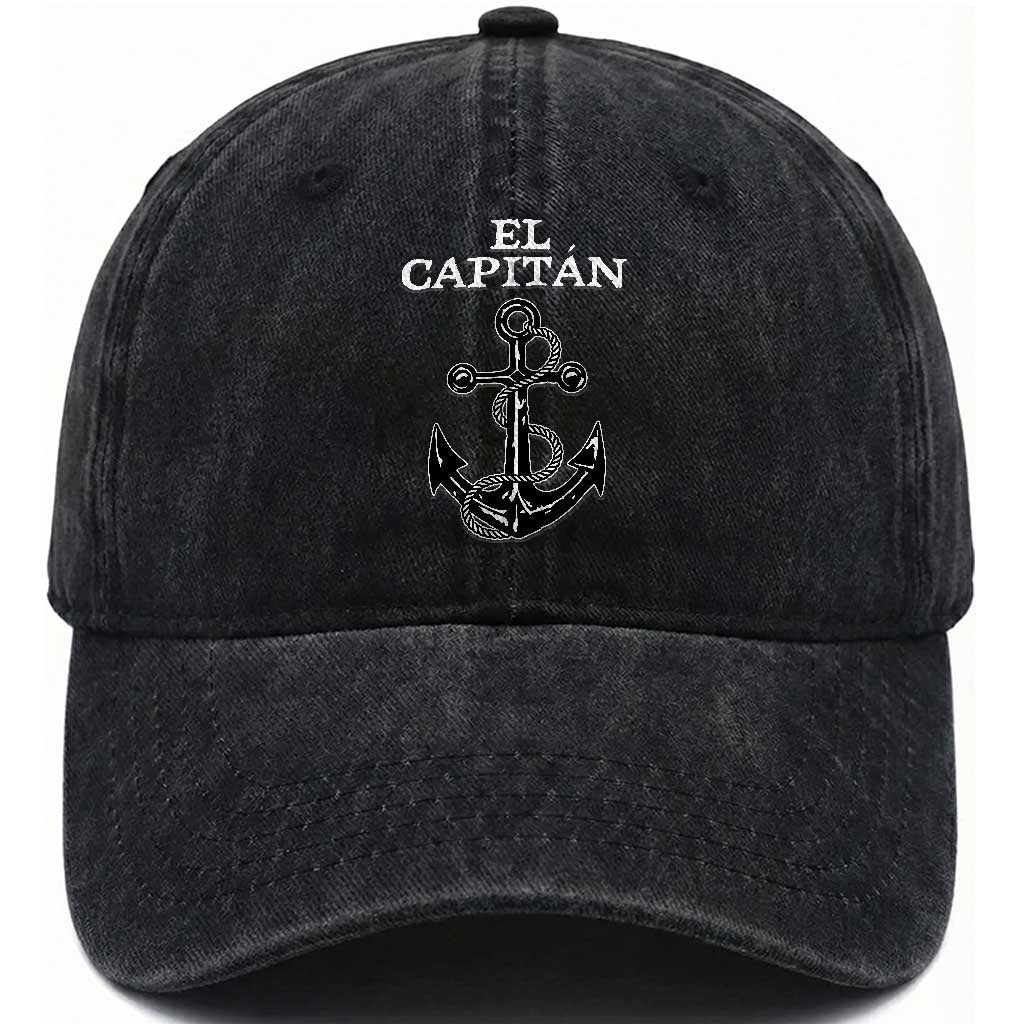 El Capitan Boating Captain Washed Cotton Baseball Cap Funny Boat Sailing Vintage Anchor