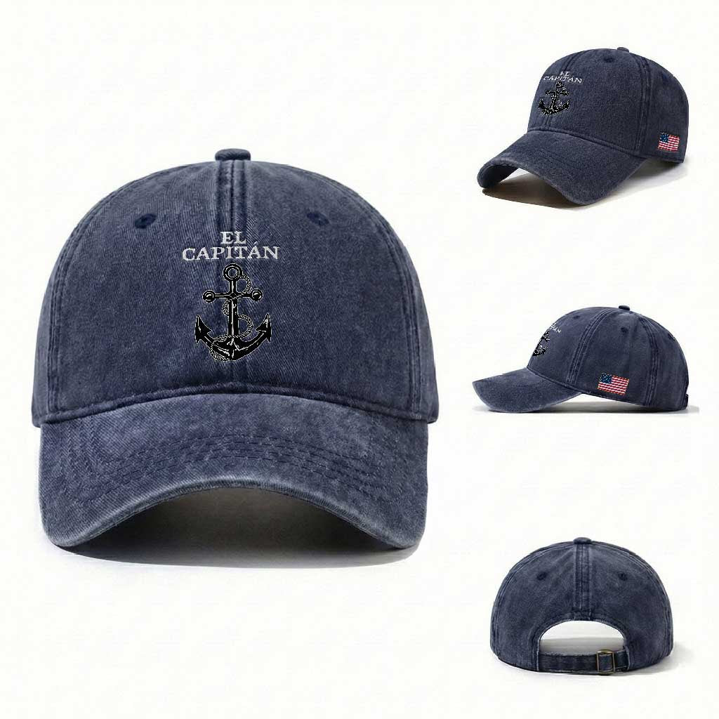 El Capitan Boating Captain Washed Cotton Baseball Cap Funny Boat Sailing Vintage Anchor