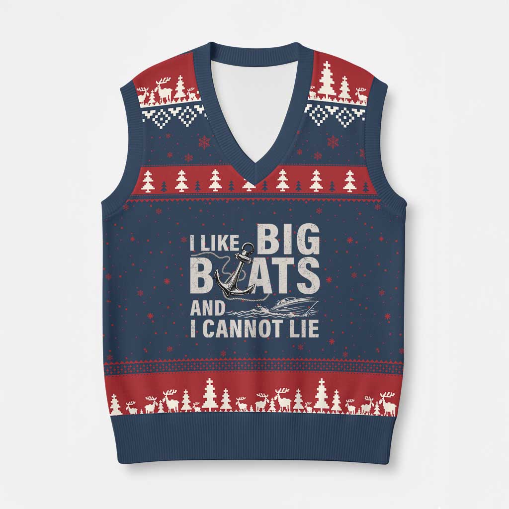 I Like Big Boats And I Cannot Lie V-Neck Knit Sweater Vest Funny Boating Cruise Ship