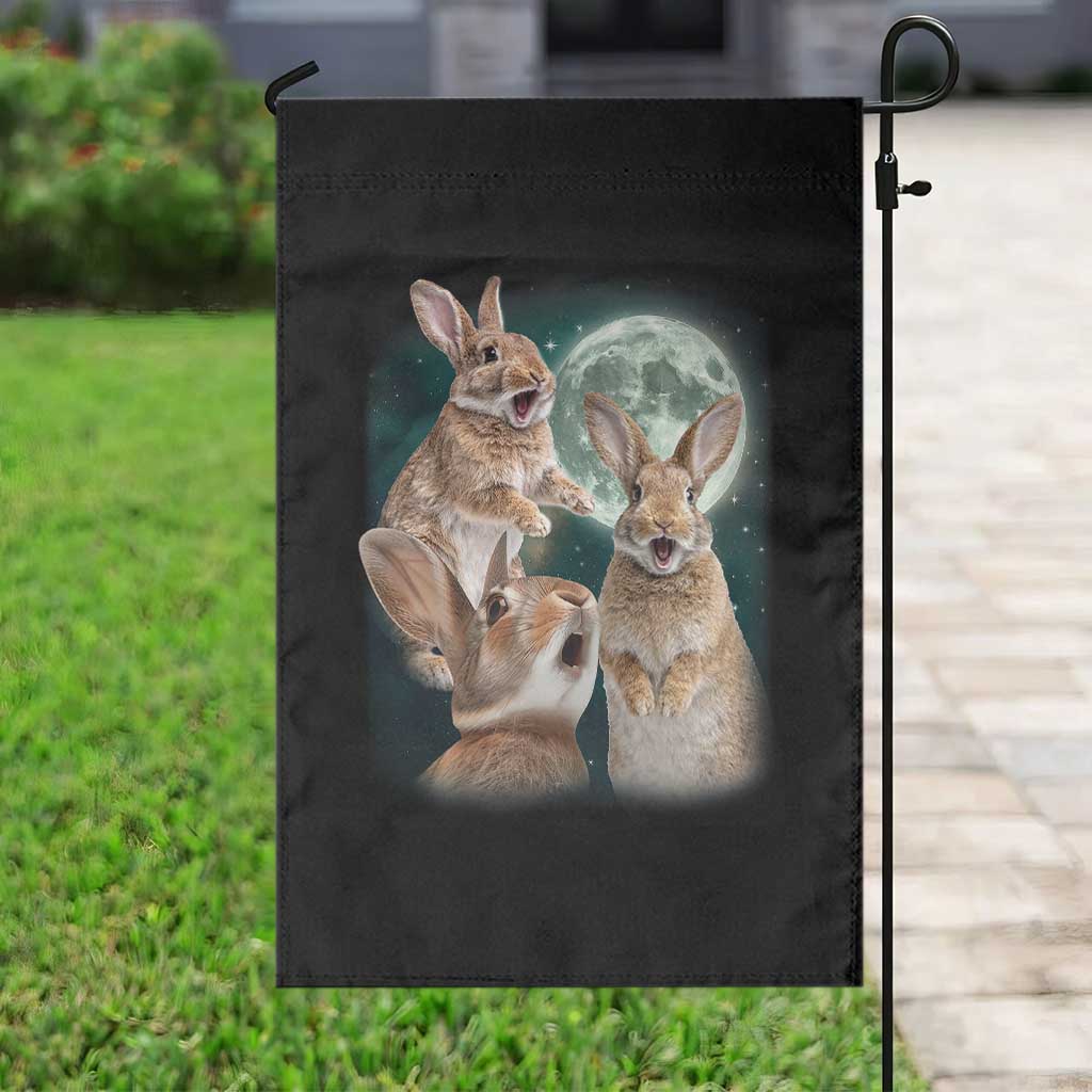 Funny Three Bunny Moon Humorous Rabbit Meme Garden Flag