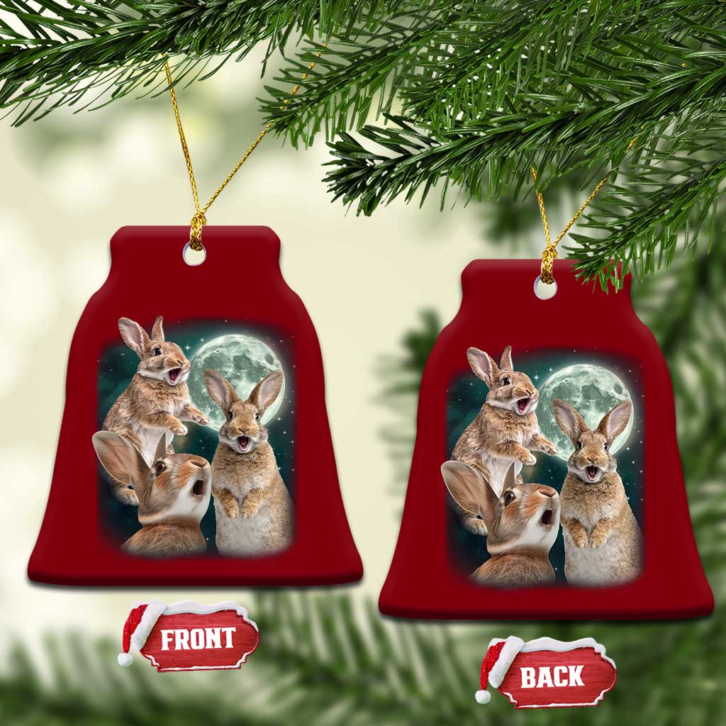 Funny Three Bunny Moon Humorous Rabbit Meme Ceramic Ornament