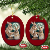 Funny Three Bunny Moon Humorous Rabbit Meme Ceramic Ornament