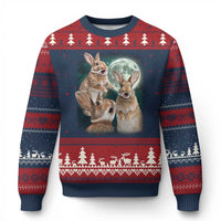 Funny Three Bunny Moon Humorous Rabbit Meme Ugly Christmas Sweater